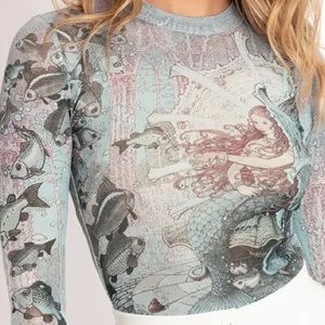 Blackmilk “THE GIRL-FISH SHEER HIGH NECK LS TOP - LIMITED” Size XL NWT Mermaid